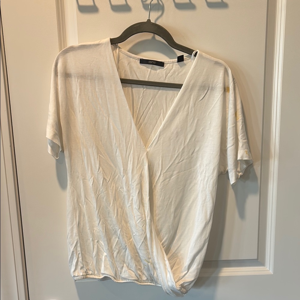White V-Neck Wrap Top